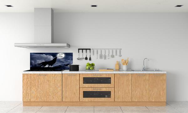 Glazen achterwand keuken De huilende wolf van de volle maan