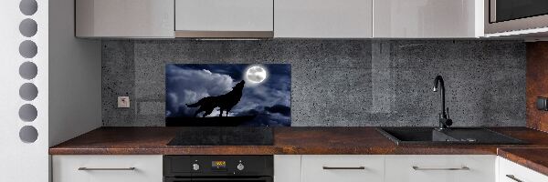 Glazen achterwand keuken De huilende wolf van de volle maan