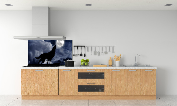 Glazen achterwand keuken De huilende wolf van de volle maan