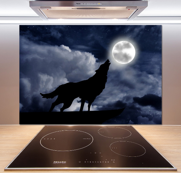 Glazen achterwand keuken De huilende wolf van de volle maan