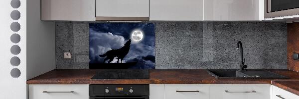 Glazen achterwand keuken De huilende wolf van de volle maan