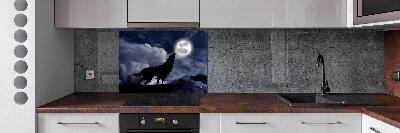 Glazen achterwand keuken De huilende wolf van de volle maan