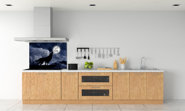 Glazen achterwand keuken De huilende wolf van de volle maan
