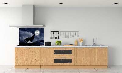 Glazen achterwand keuken De huilende wolf van de volle maan