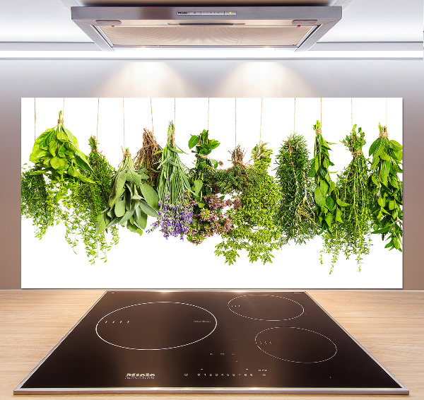 Glazen achterwand keuken Kruiden aan een touwtje