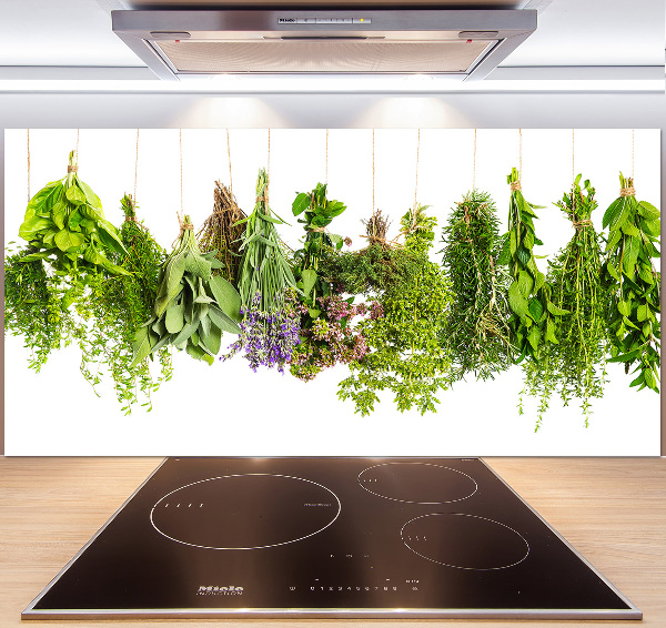 Glazen achterwand keuken Kruiden aan een touwtje