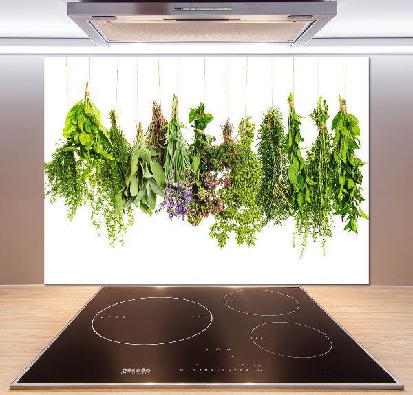 Glazen achterwand keuken Kruiden aan een touwtje