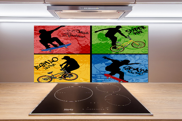 Achterwand keuken Fiets en skateboard