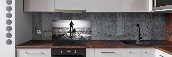 Spatscherm keuken Gitarist op de pier
