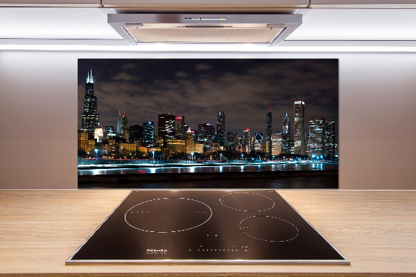 Glazen achterwand keuken Chicago 's nachts