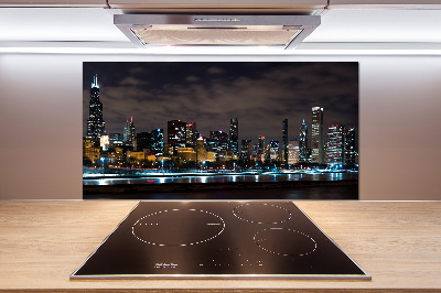 Glazen achterwand keuken Chicago 's nachts