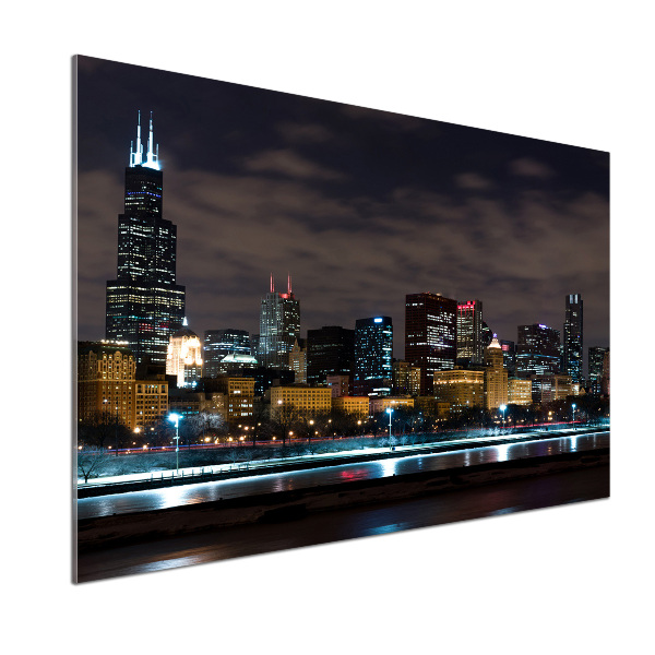 Glazen achterwand keuken Chicago 's nachts