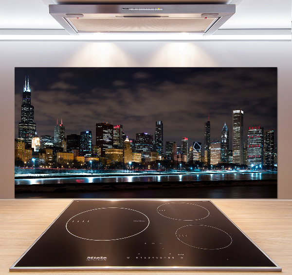 Glazen achterwand keuken Chicago 's nachts