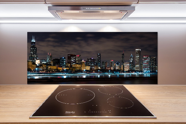 Glazen achterwand keuken Chicago 's nachts