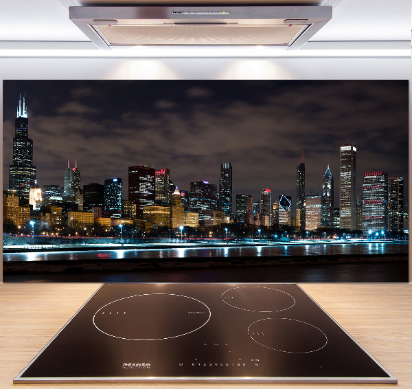 Glazen achterwand keuken Chicago 's nachts