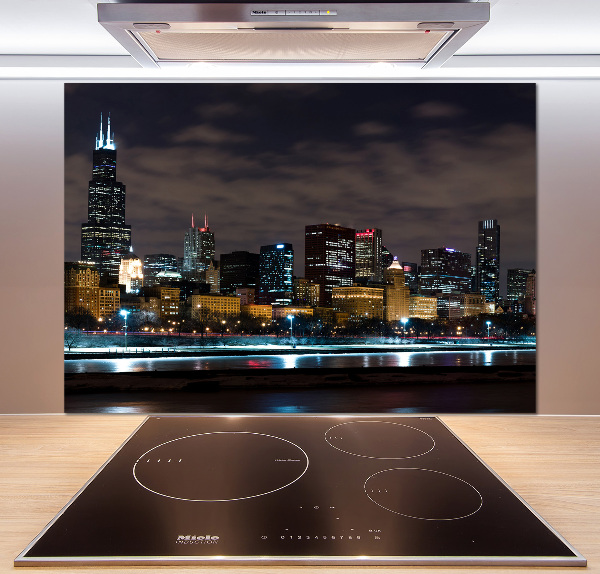Glazen achterwand keuken Chicago 's nachts