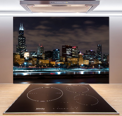 Glazen achterwand keuken Chicago 's nachts