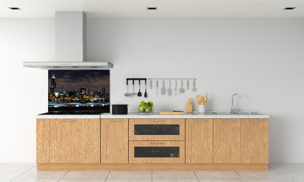 Glazen achterwand keuken Chicago 's nachts