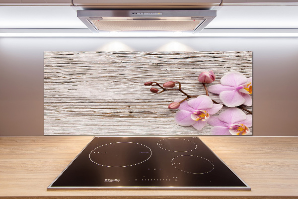 Panel lacobel Orchidea na drewnie