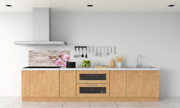 Glazen achterwand keuken Orchidee op hout