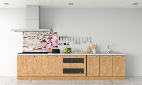 Glazen achterwand keuken Orchidee op hout