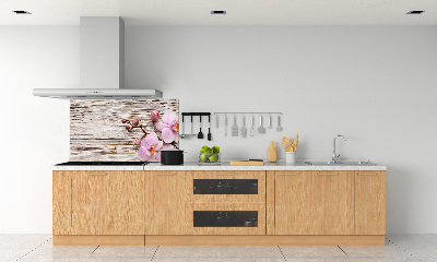 Glazen achterwand keuken Orchidee op hout
