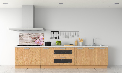 Glazen achterwand keuken Orchidee op hout