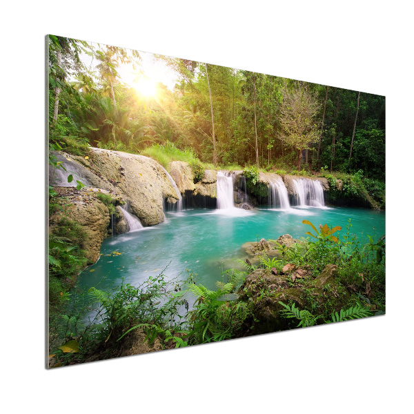 Glazen achterwand keuken Waterval in het bos
