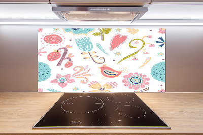 Achterwand keuken Bloemen en vogels