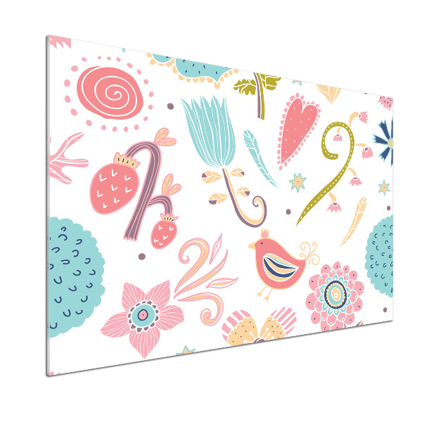 Achterwand keuken Bloemen en vogels