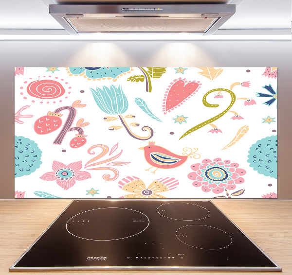 Achterwand keuken Bloemen en vogels