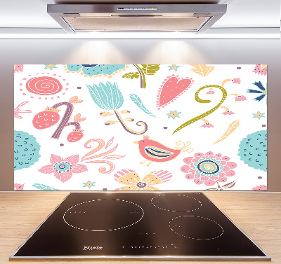 Achterwand keuken Bloemen en vogels