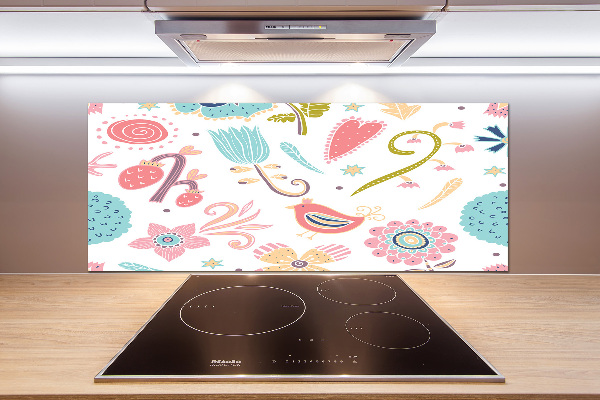 Achterwand keuken Bloemen en vogels