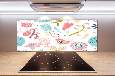 Achterwand keuken Bloemen en vogels