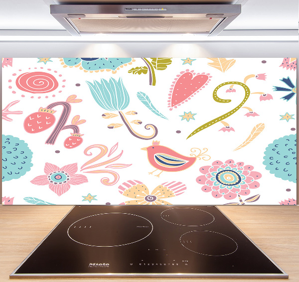 Achterwand keuken Bloemen en vogels