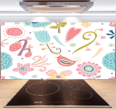 Achterwand keuken Bloemen en vogels