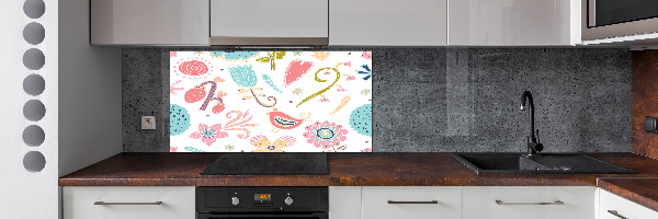 Achterwand keuken Bloemen en vogels