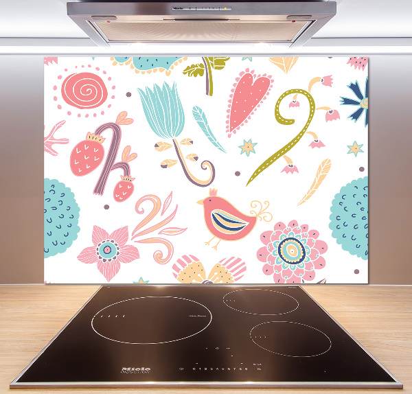 Achterwand keuken Bloemen en vogels