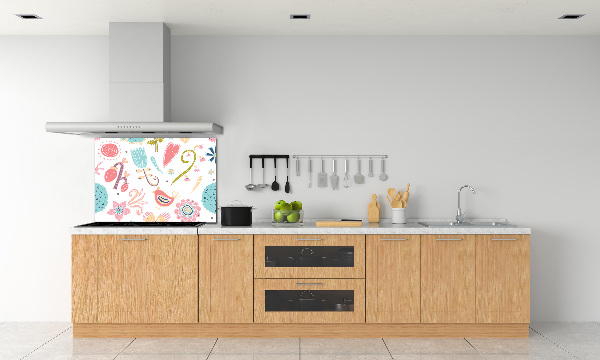 Achterwand keuken Bloemen en vogels