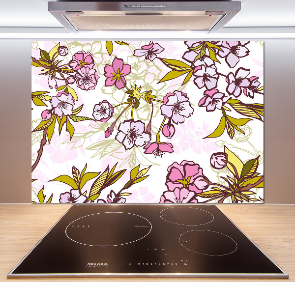 Glazen achterwand keuken Kersenbloesems