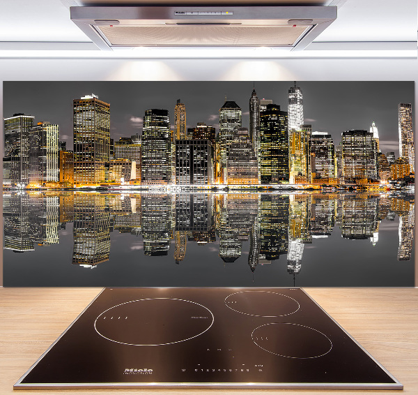 Spatscherm keuken New York 's nachts
