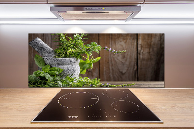Spatplaat keuken Kruiden in een vijzel