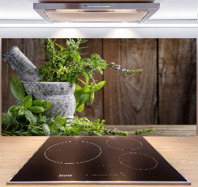 Spatplaat keuken Kruiden in een vijzel