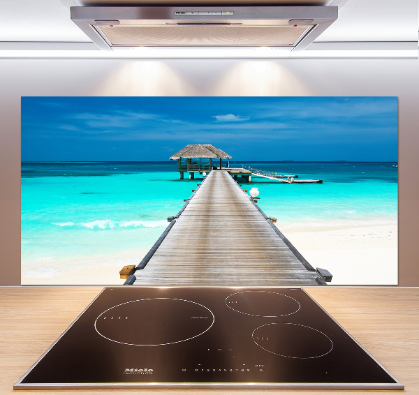 Glazen achterwand keuken Houten steiger