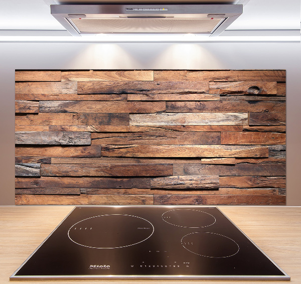 Glazen achterwand keuken Houten muur