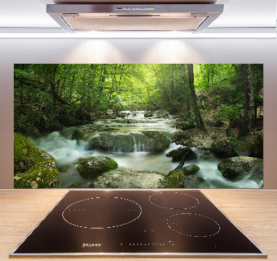 Glazen achterwand keuken Waterval in het bos