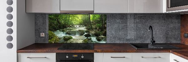 Glazen achterwand keuken Waterval in het bos
