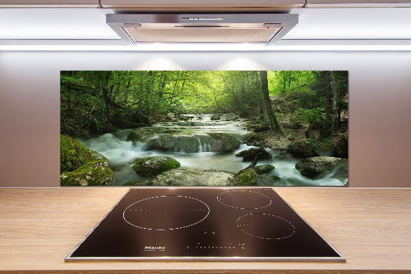 Glazen achterwand keuken Waterval in het bos