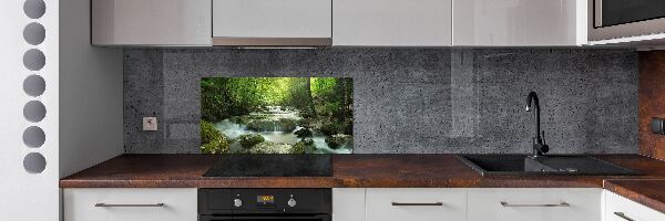 Glazen achterwand keuken Waterval in het bos