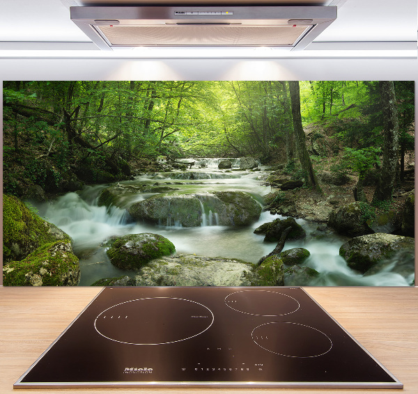 Glazen achterwand keuken Waterval in het bos